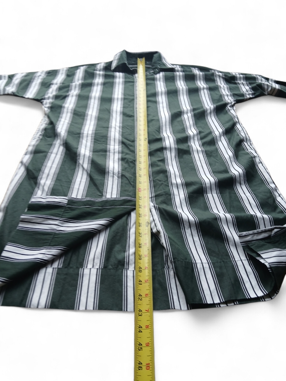 Madewell Women's Size Medium 100% Cotton Green and White Stripe Shirt Dress - Picture 5 of 6